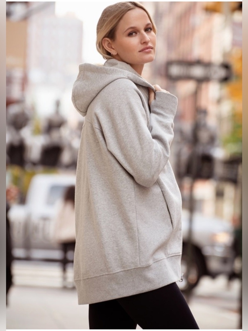 Seraphine Light Gray Hooded Sweatshirt Jacket
